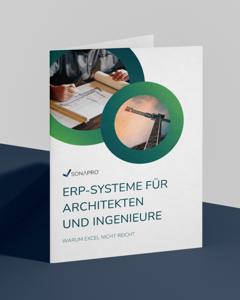 Das Bild zeigt das ERP-Systeme für Architekten und Ingeniere Whitepaper auf dunklem Tisch und hellem Hintergrund