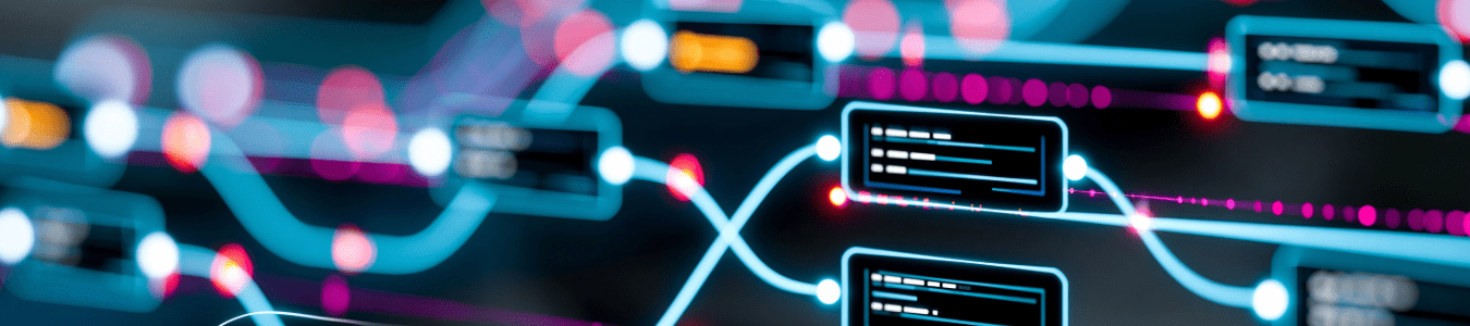 Visualisierung vernetzter Datenströme als Symbol für die Zusammenführung von Projektinformationen aus verschiedenen Systemen.
